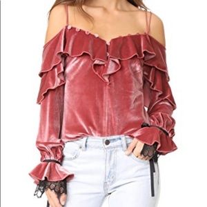 Self Portrait Pink Velvet Off The Shoulder Top